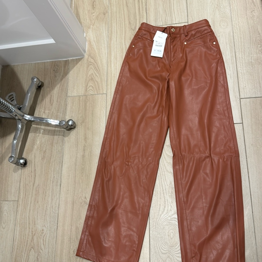 Zara imitated leather wide leg pants
